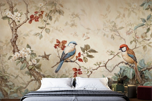 Фотообои в интерьере артикул AG-CB-001, Chinoiserie birds, Design Studio 3D