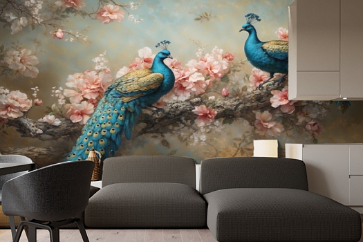 Фотообои в интерьере артикул AG-CB-011, Chinoiserie birds, Design Studio 3D